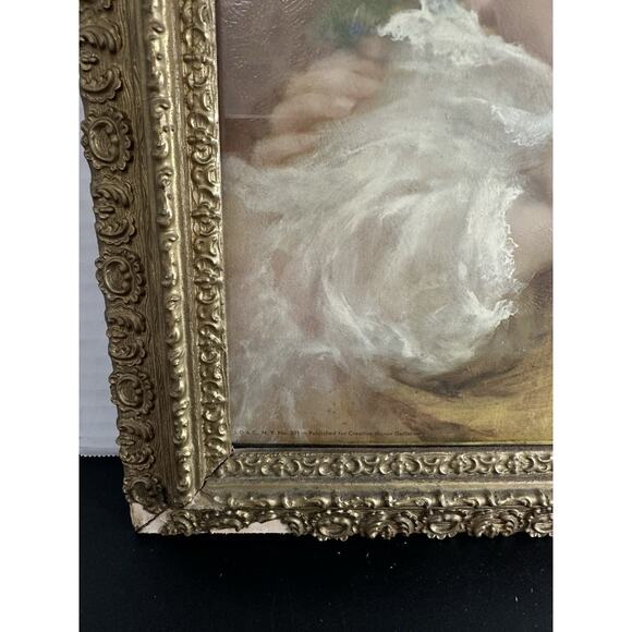 Vintage Gold Framed A.Fenti Pini Print signed Portrait Of Mother & Child Marked - Picture 8 of 13